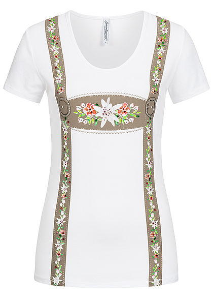 Seventyseven Lifestyle Damen T-Shirt Strasssteine Blumen weiss - Art.-Nr.: 18089028
